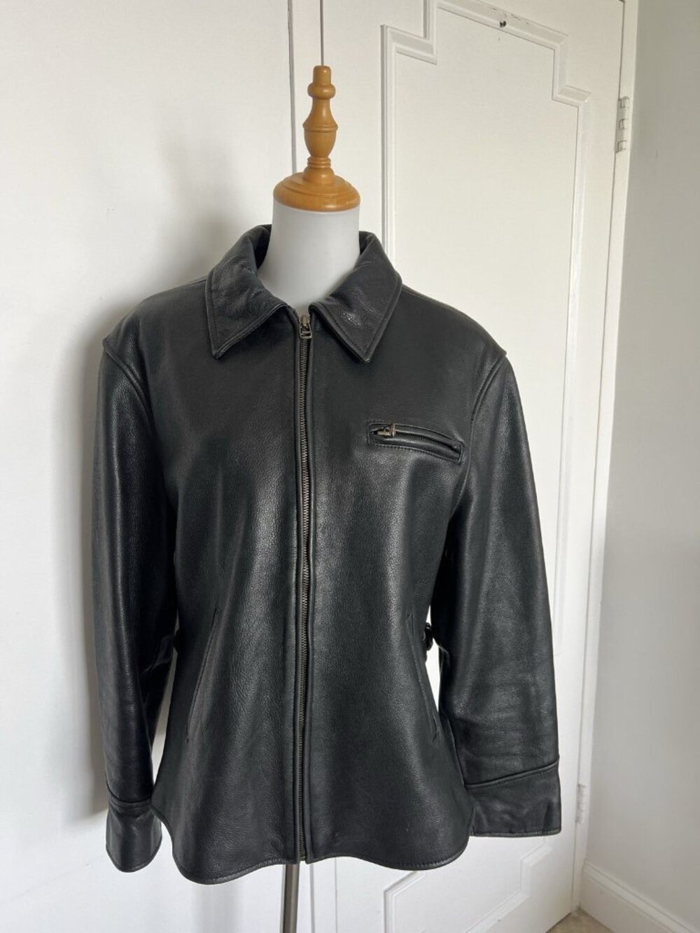 HAROLD'S Leather Jacket Women’s Size LG Black Rider Full Zip Front Pockets VTG